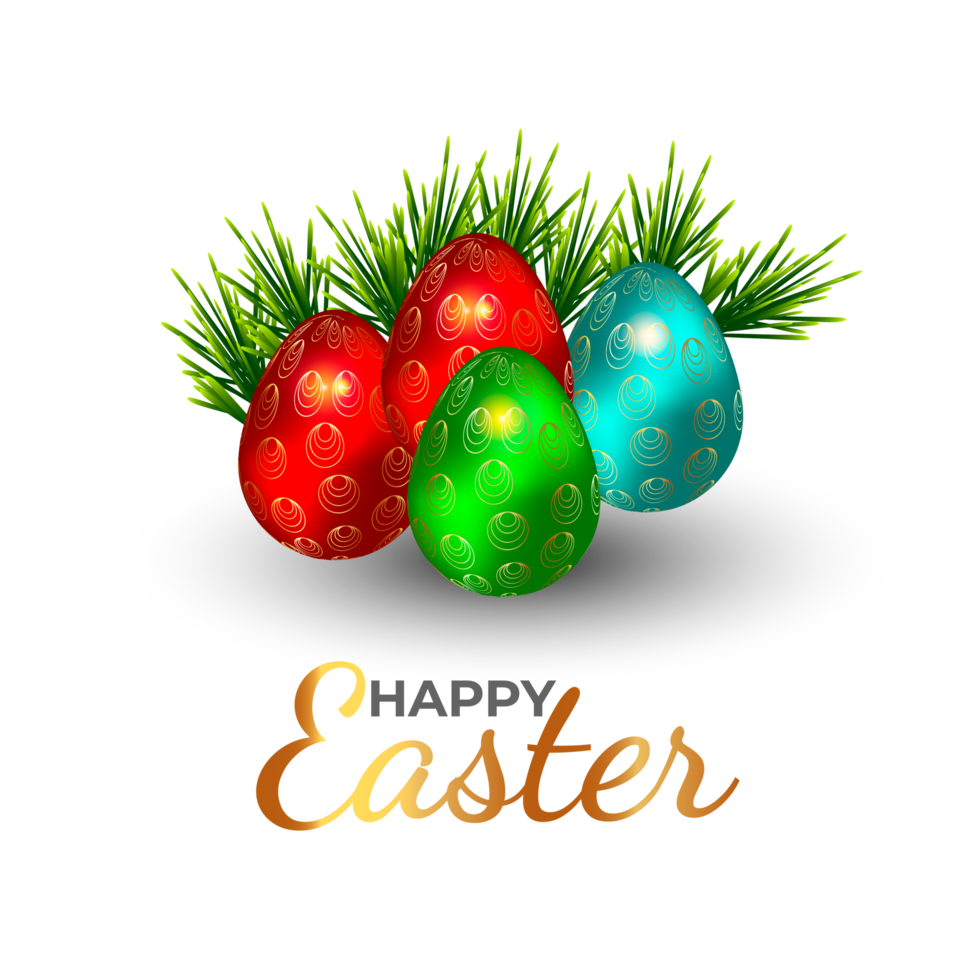 feliz elemento de pascua para design.eggs en hierba verde con flores blancas aisladas png