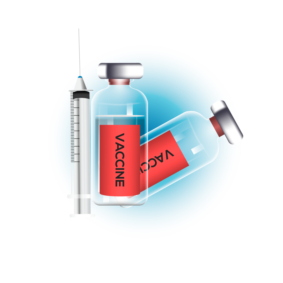 vacina por vírus. frasco de vacinas isolado. definir ampolas de vidro 3d realistas png