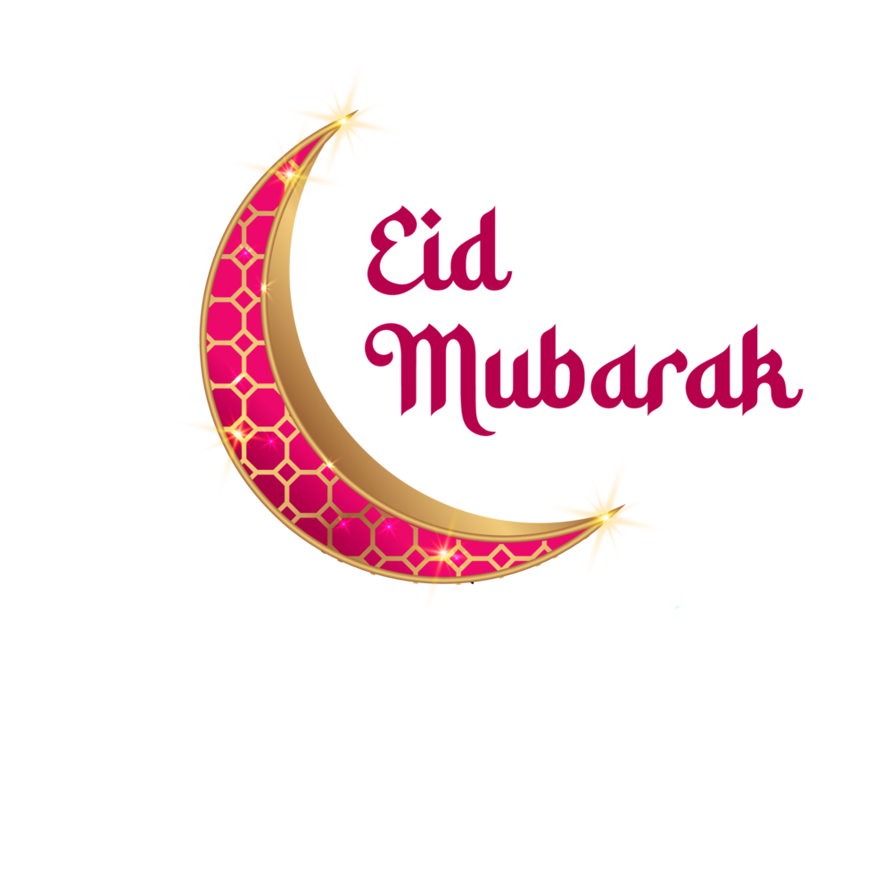 eid mubarak typography with mosque and lantern png