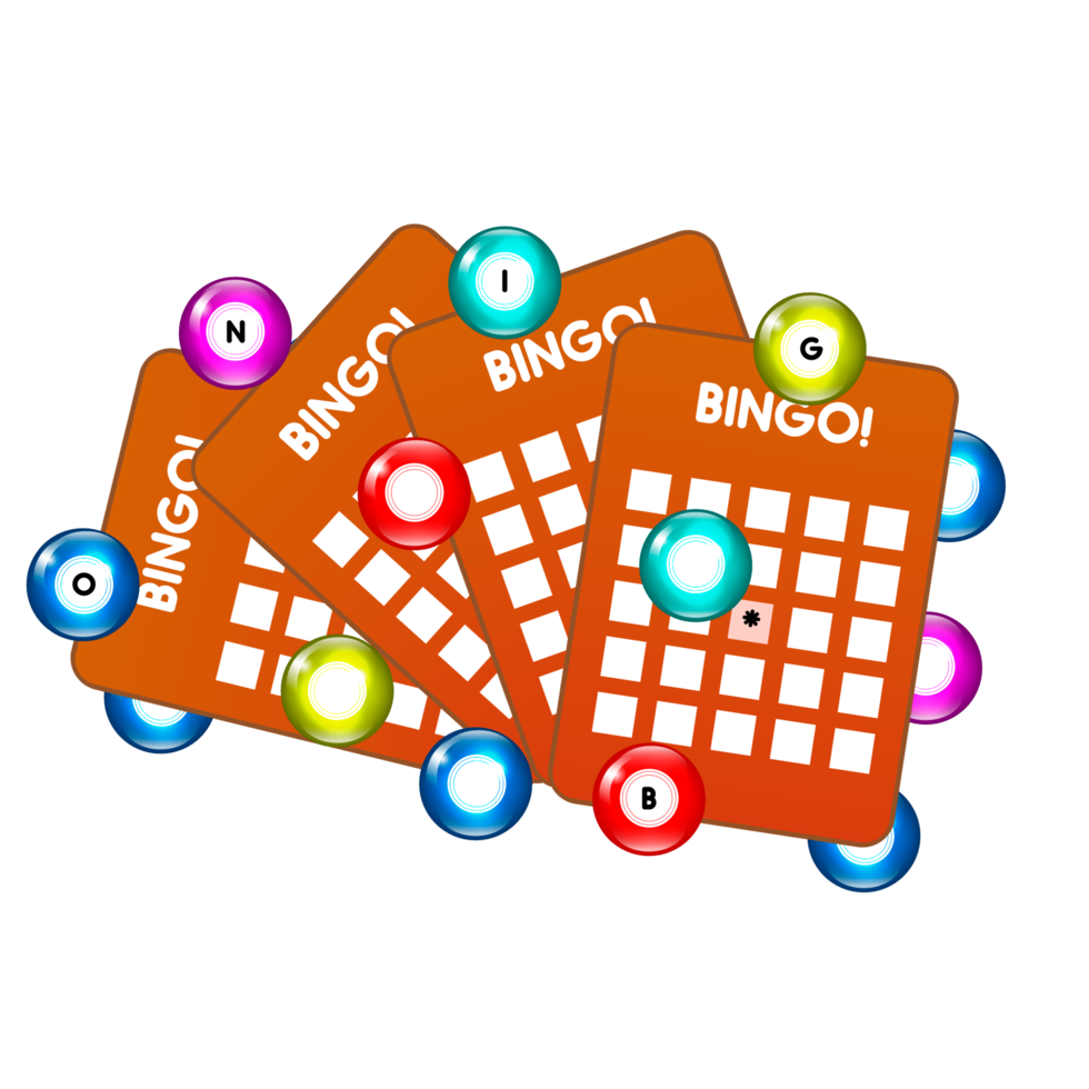 bolas de jogo de loteria bingo e cartões de loteria com números da sorte png