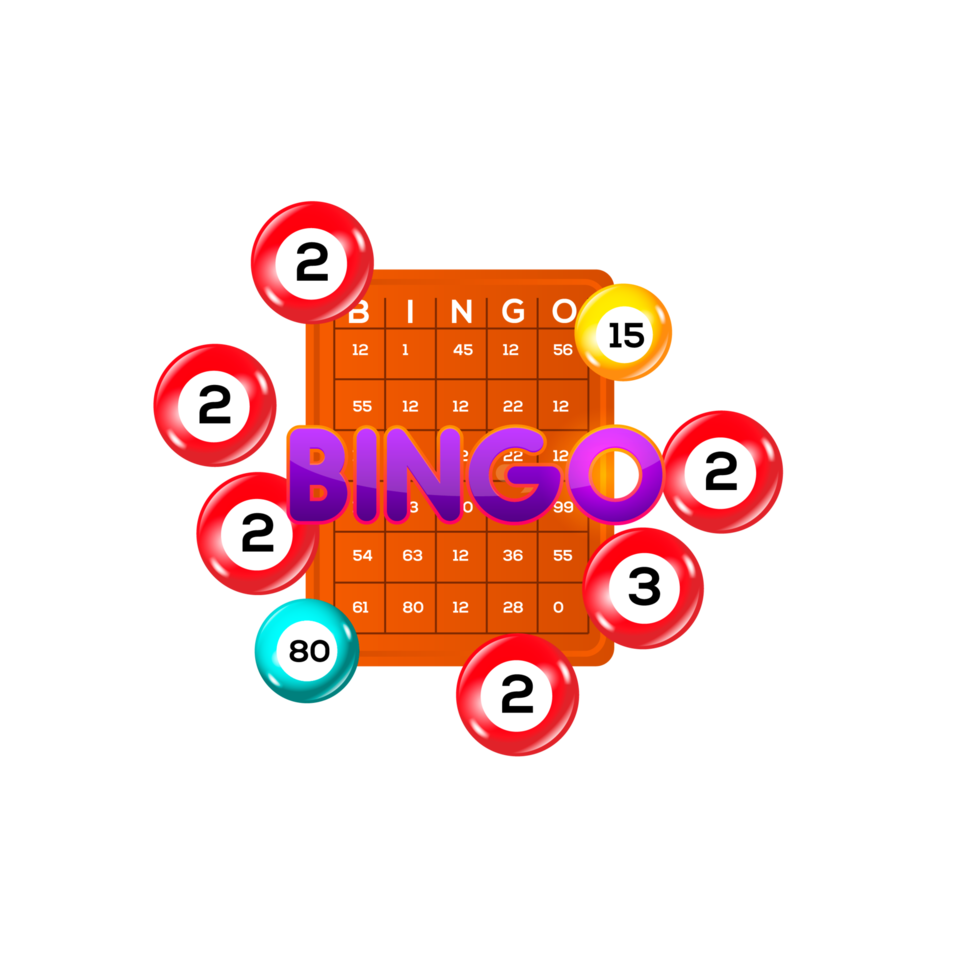 Bingo-Lotto-Spielbälle und Lotteriekarten mit Glückszahlen png