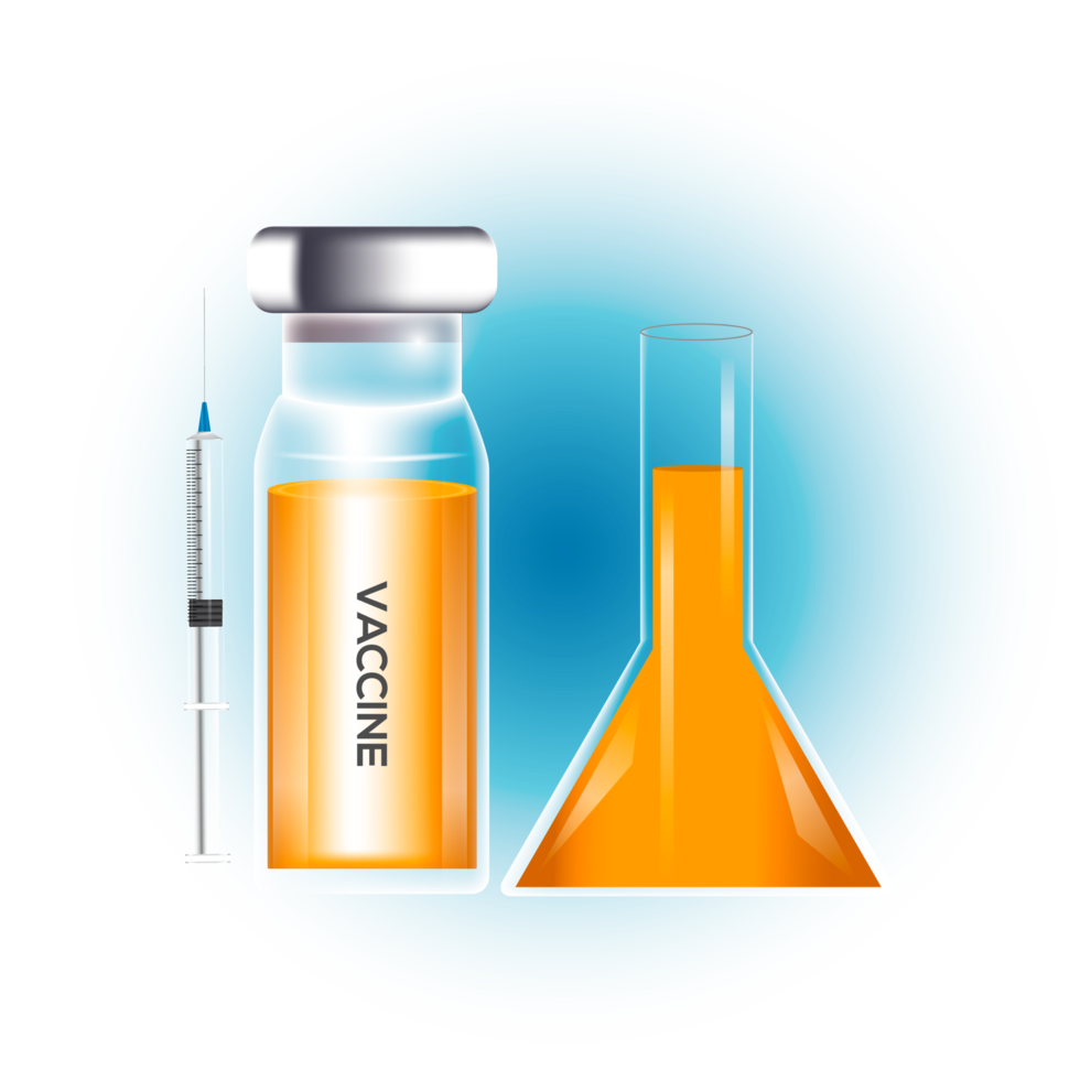 vacuna por virus. botella de vacunas aislada. establecer ampollas de vidrio 3d realistas png