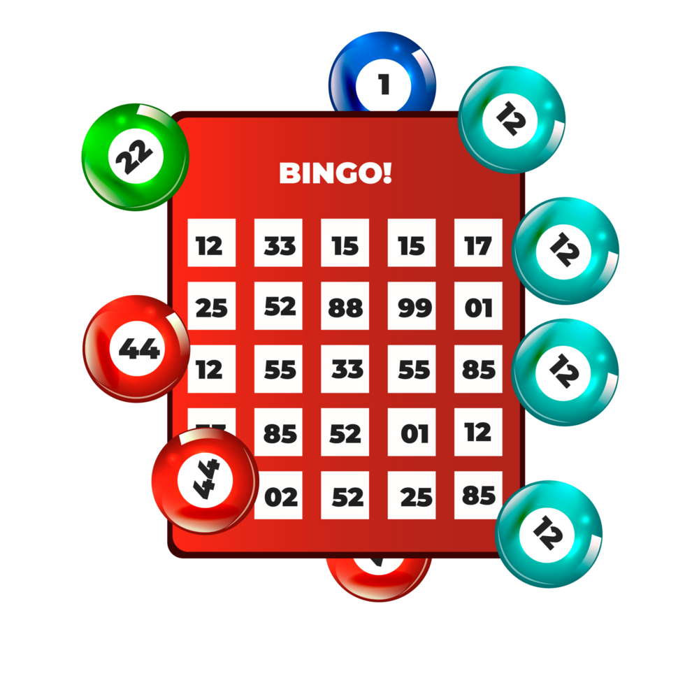 Bingo lotto game balls and lottery cards with lucky numbers png