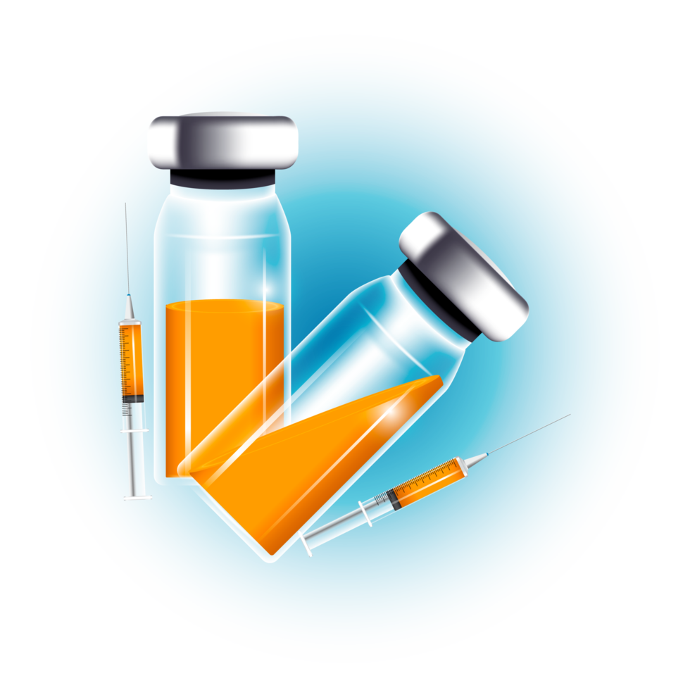 Vaccine by virus. vaccines bottle isolated. set realistic 3d glass ampoules png