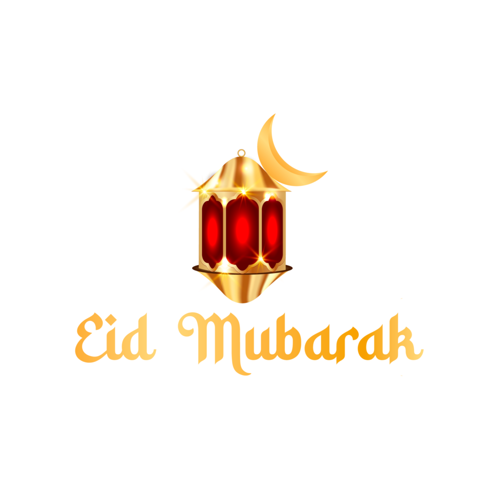 eid mubarak typography with mosque and lantern png