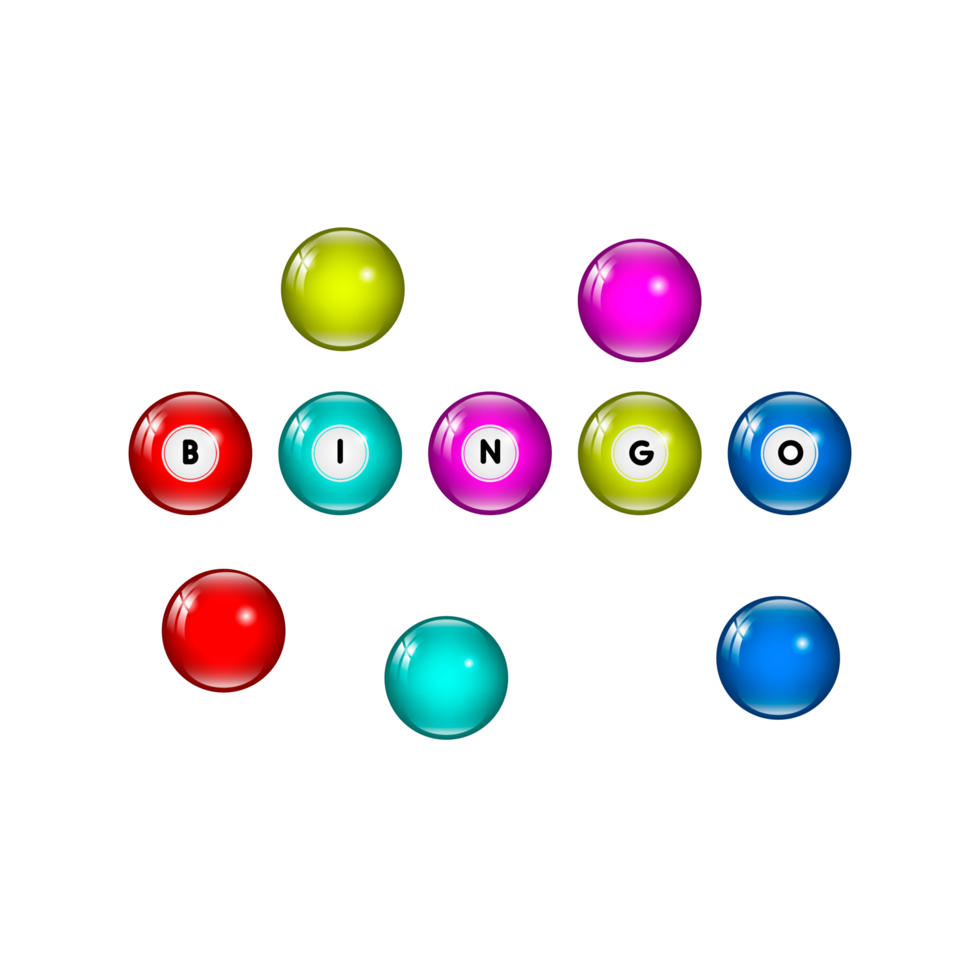 Bingo lotto game balls and lottery cards with lucky numbers png