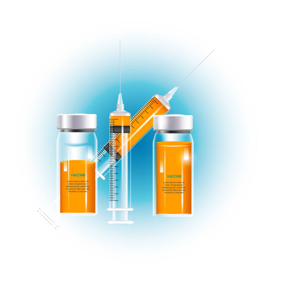 vaccino di virus. vaccini bottiglia isolato. impostato realistico 3d bicchiere fiale png