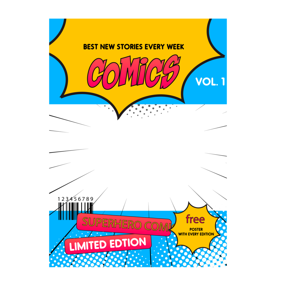 Comic book cover template design png