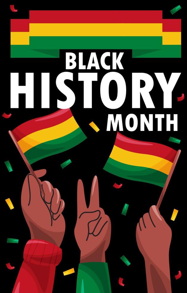 Black HIstory Month Hand Hold Flag Poster Concept vector