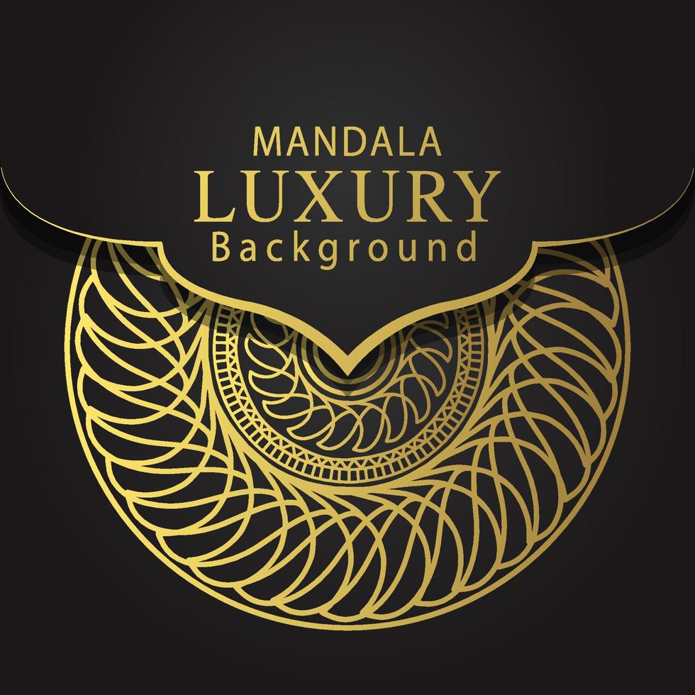 mandala de lujo dorado con fondo negro diseño elegante para invitación de aniversario henna vector