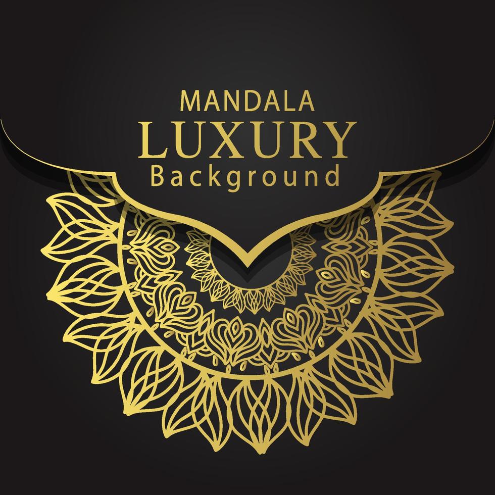 mandala de lujo dorado con fondo negro diseño elegante para invitación de aniversario henna vector