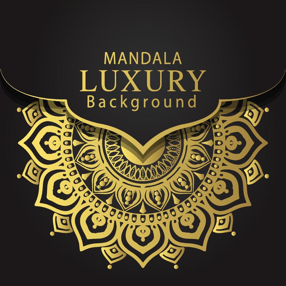 mandala de lujo dorado con fondo negro diseño elegante para invitación de aniversario henna vector