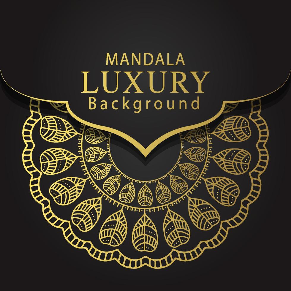 mandala de lujo dorado con fondo negro diseño elegante para invitación de aniversario henna vector