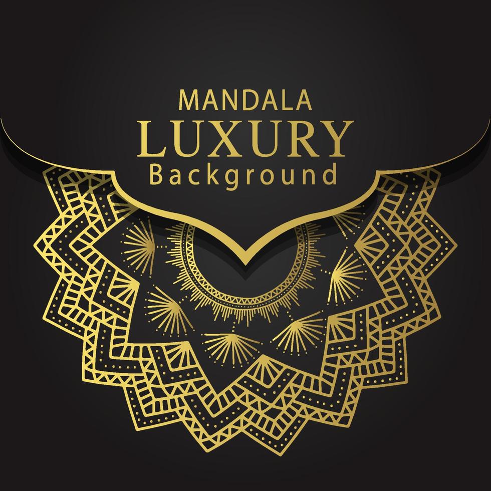 mandala de lujo dorado con fondo negro diseño elegante para invitación de aniversario henna vector