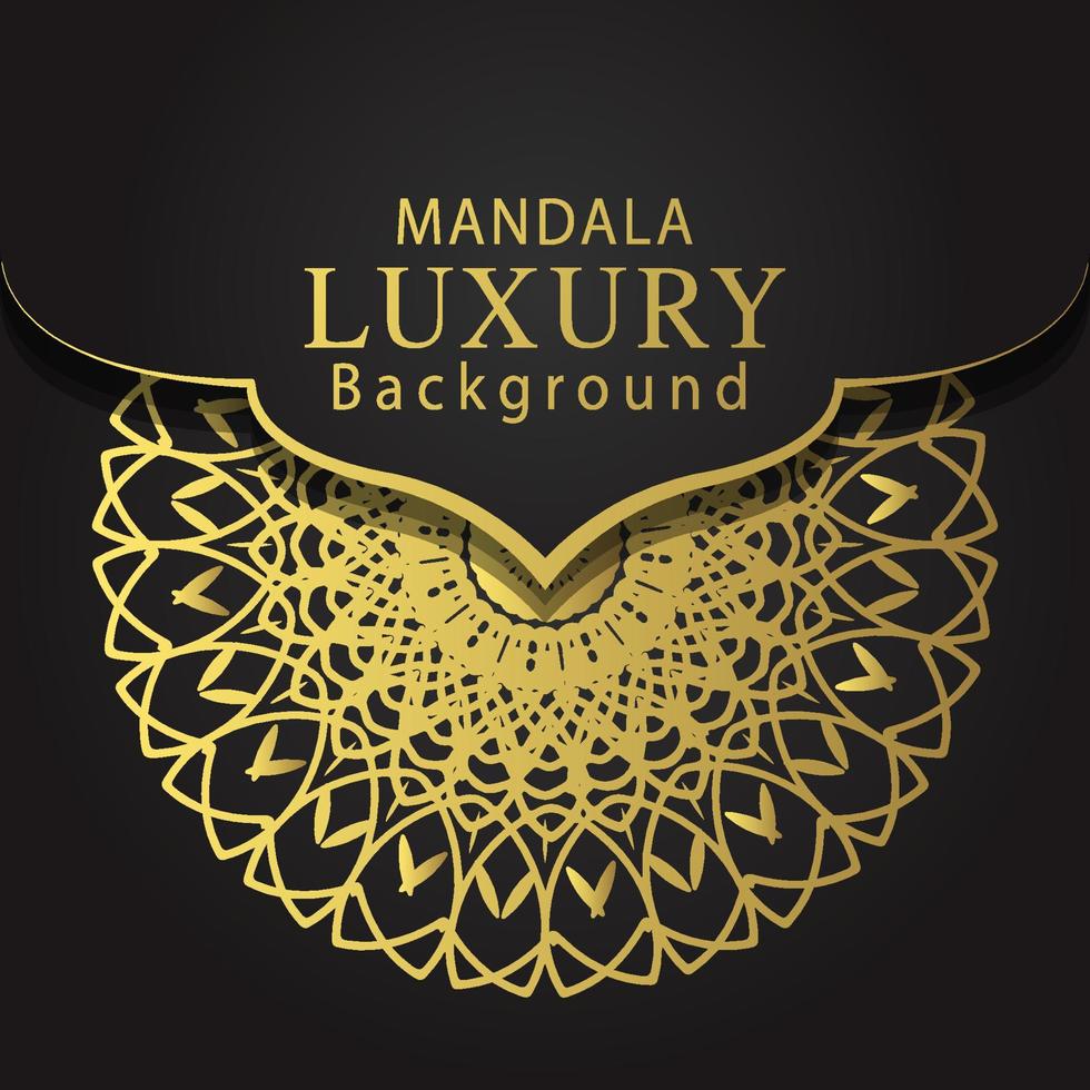 mandala de lujo dorado con fondo negro diseño elegante para invitación de aniversario henna vector