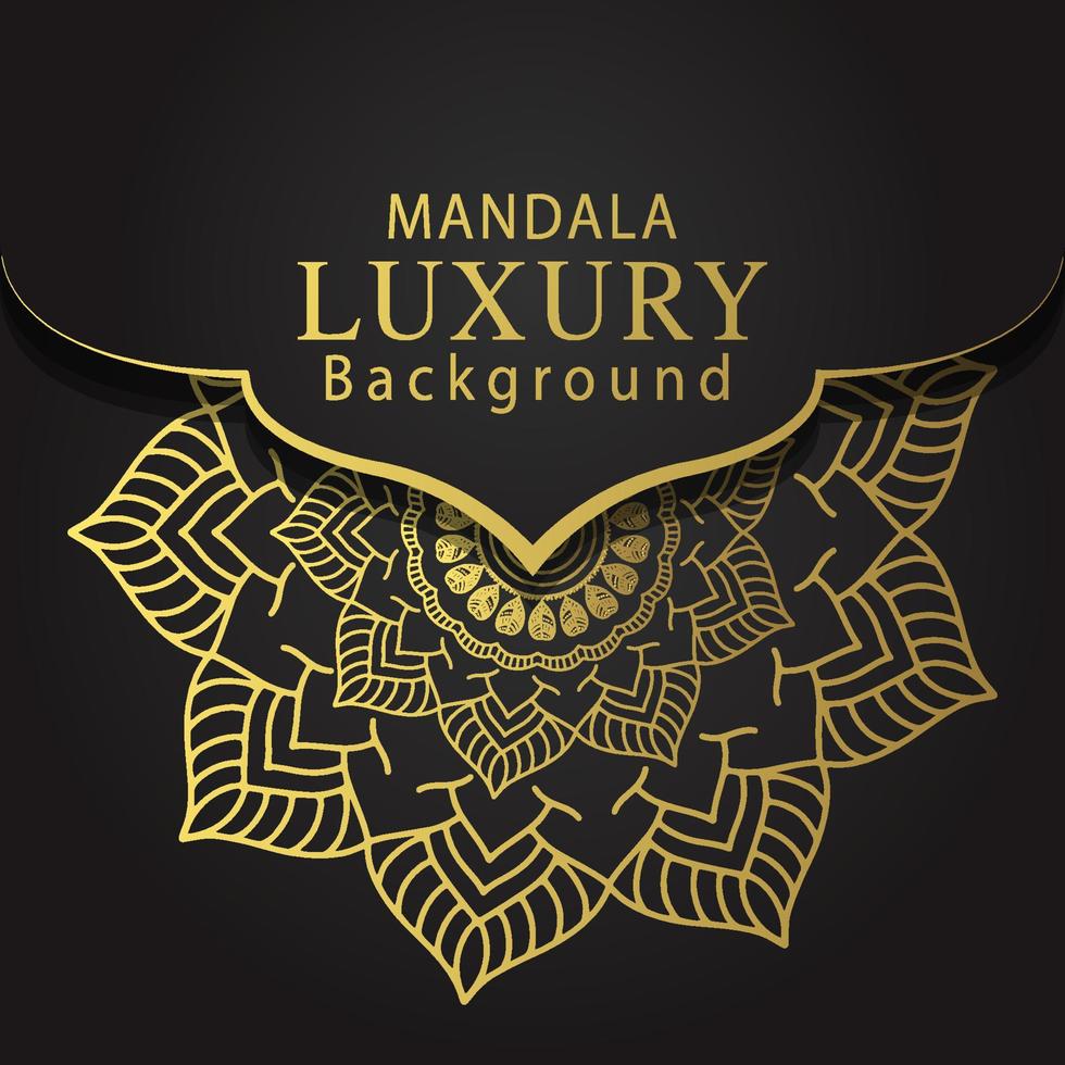 mandala de lujo dorado con fondo negro diseño elegante para invitación de aniversario henna vector