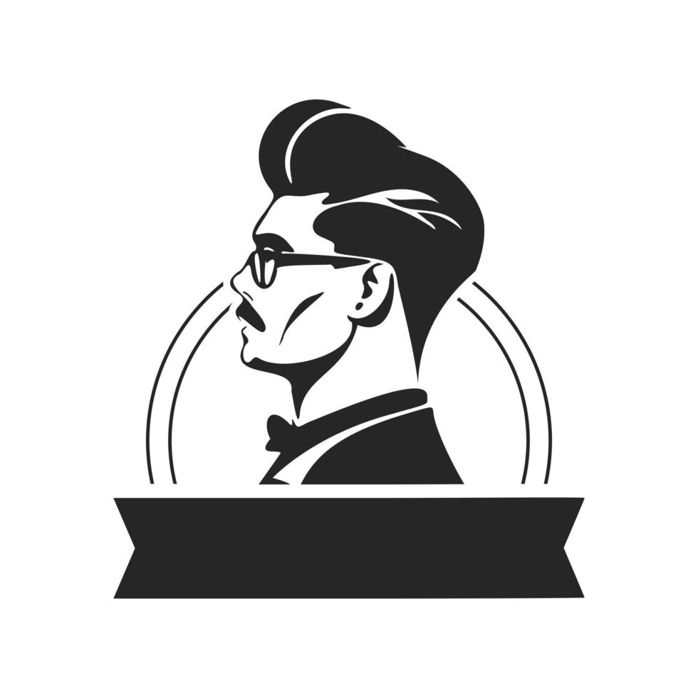 A simple yet powerful black and white logo featuring a stylish man. Minimalist style with clean lines and a simple yet effective design. vector