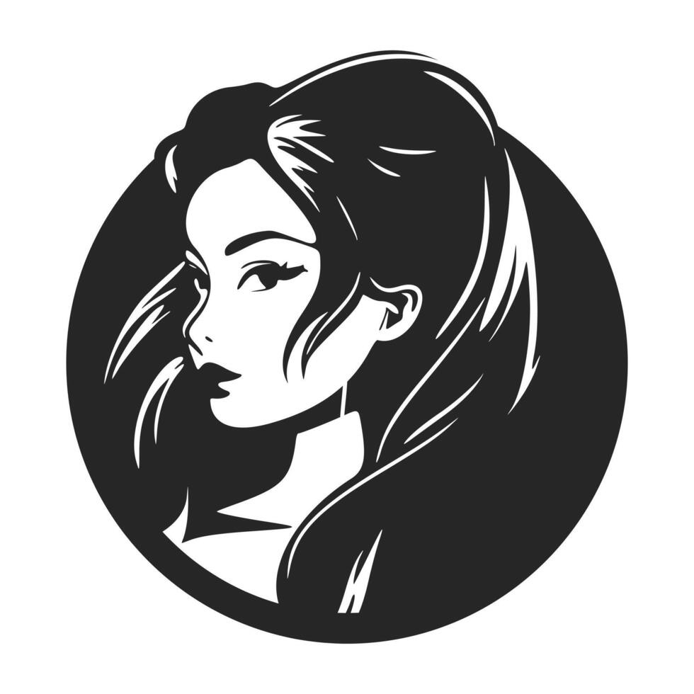 Black and white logo depicting a stylish and elegant woman. For your business. vector