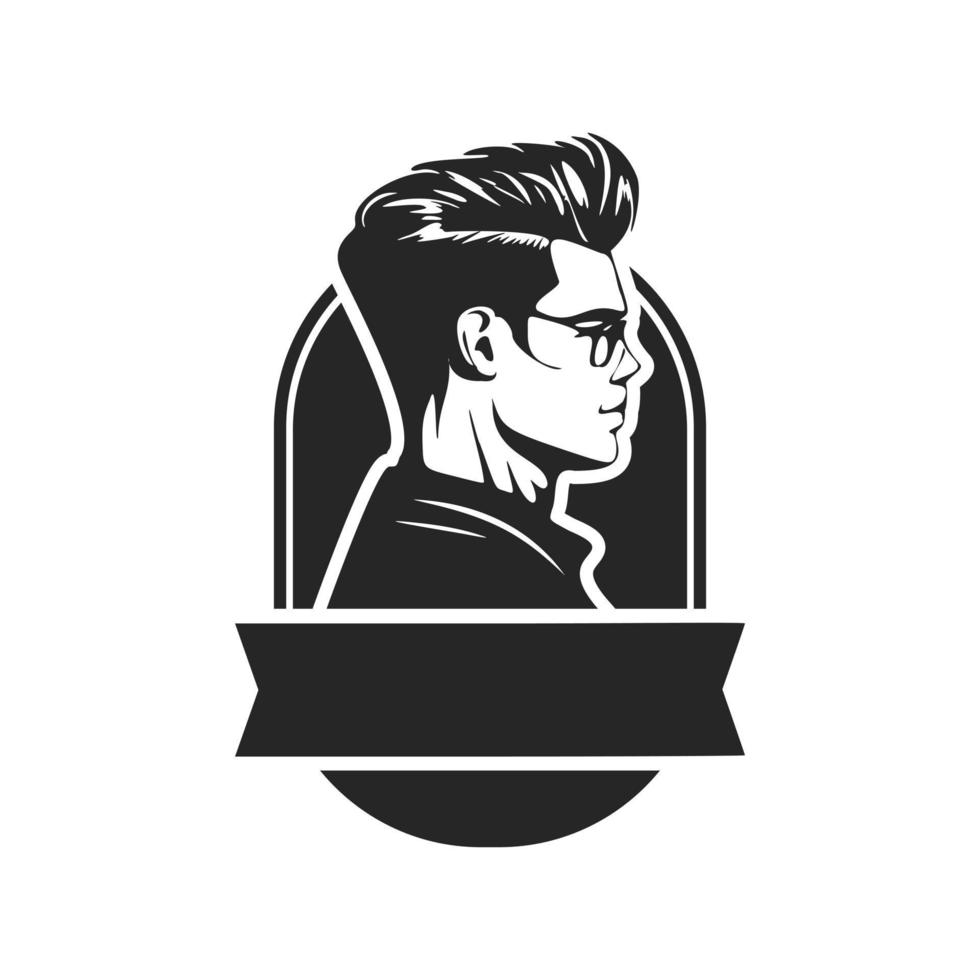 logotipo en blanco y negro con la imagen de un hombre elegante. un logotipo audaz y dinámico que causa una fuerte impresión. vector