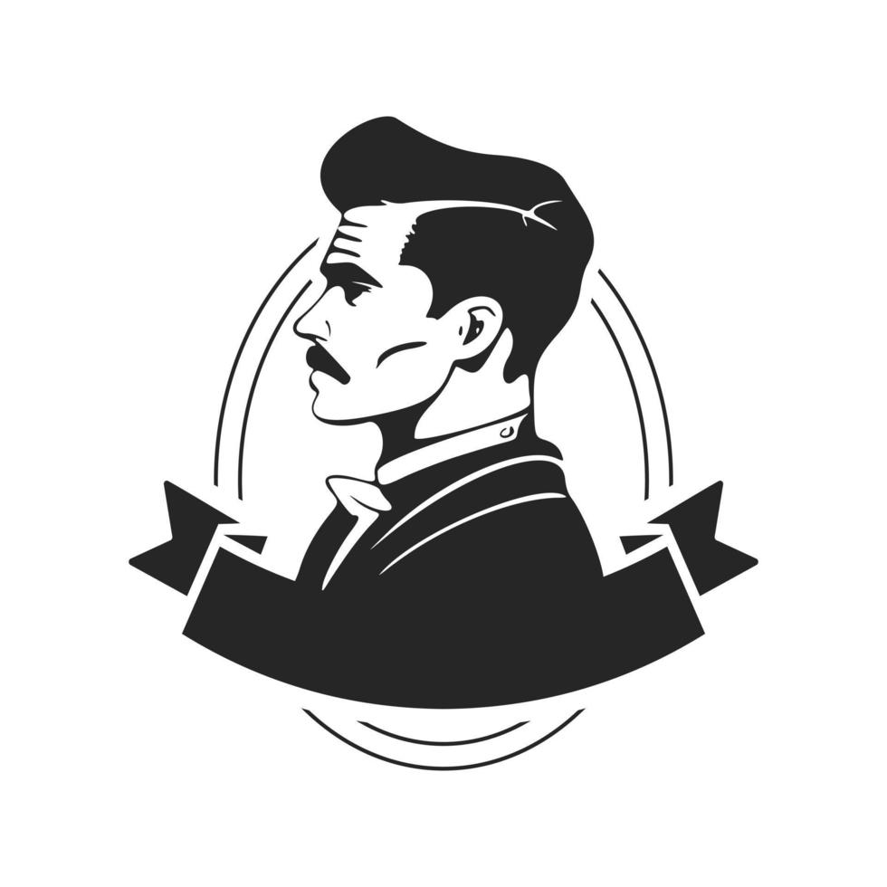 un logotipo en blanco y negro simple pero poderoso que representa a un hombre elegante y brutal. para tu negocio. vector