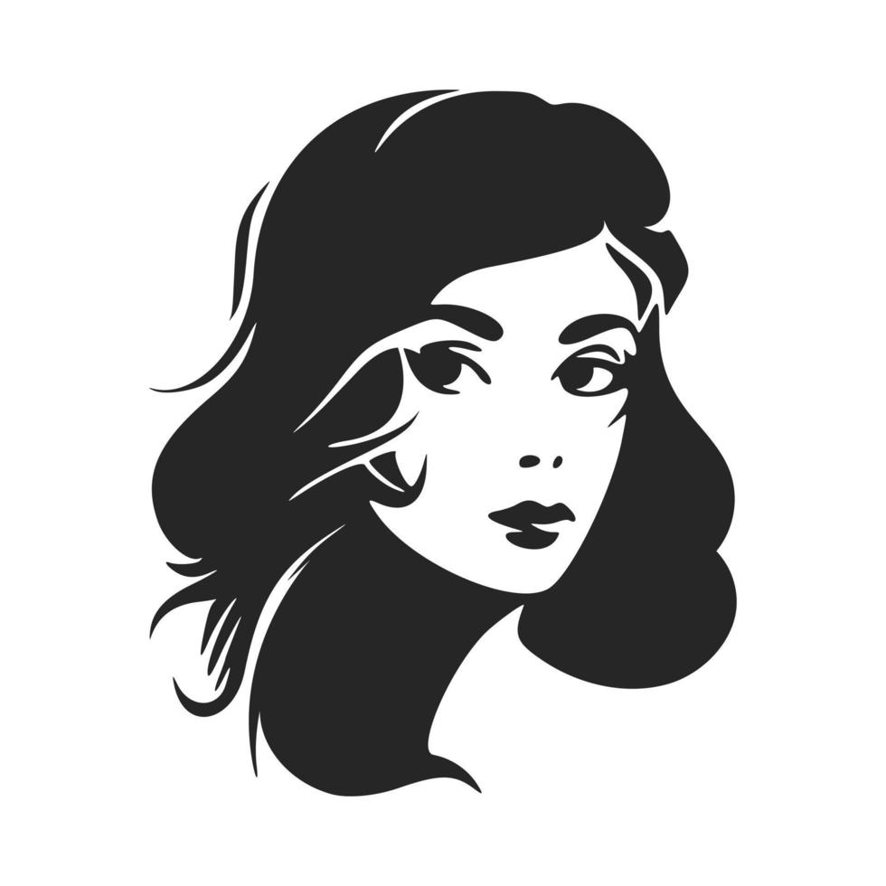 logotipo en blanco y negro que representa a una chica hermosa. estilo minimalista con líneas limpias y un diseño simple pero efectivo. vector