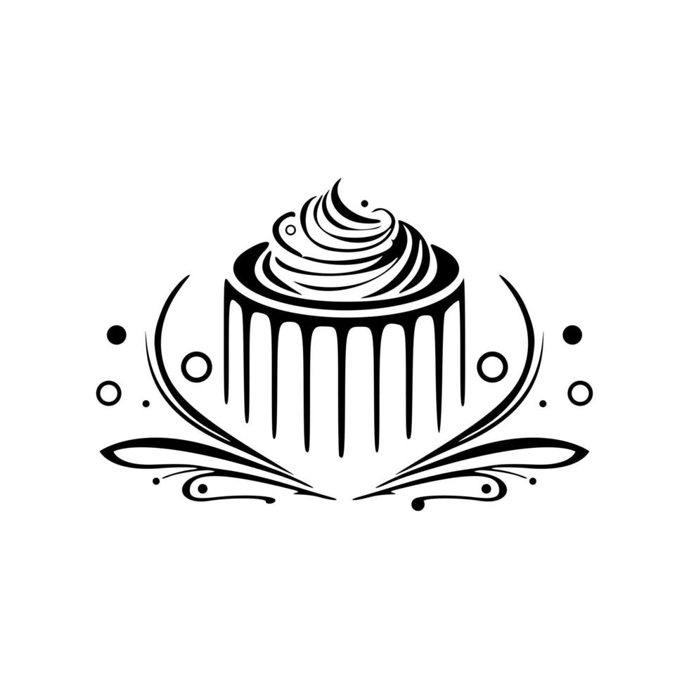 atractivo logotipo de cupcake en blanco y negro. es ideal para cualquier negocio del sector de la repostería o repostería como panaderías y pastelerías. vector