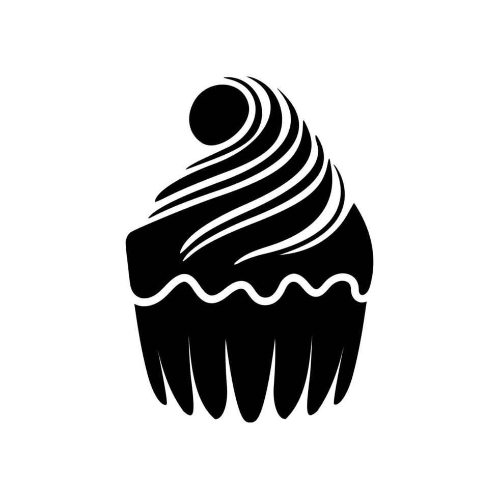 logotipo de cupcake en blanco y negro bellamente diseñado. bueno para estampados y camisetas. vector