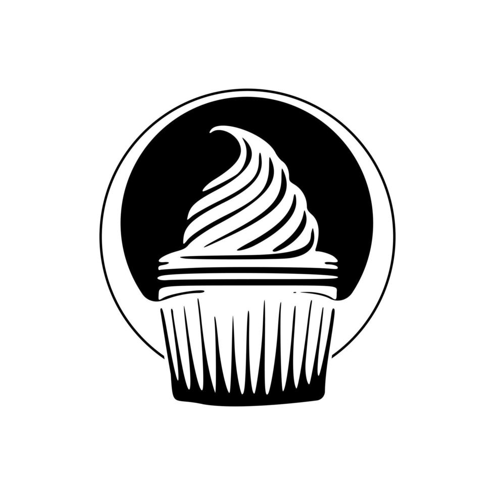 atractivo logotipo de pastel en blanco y negro. bueno para estampados y camisetas. vector