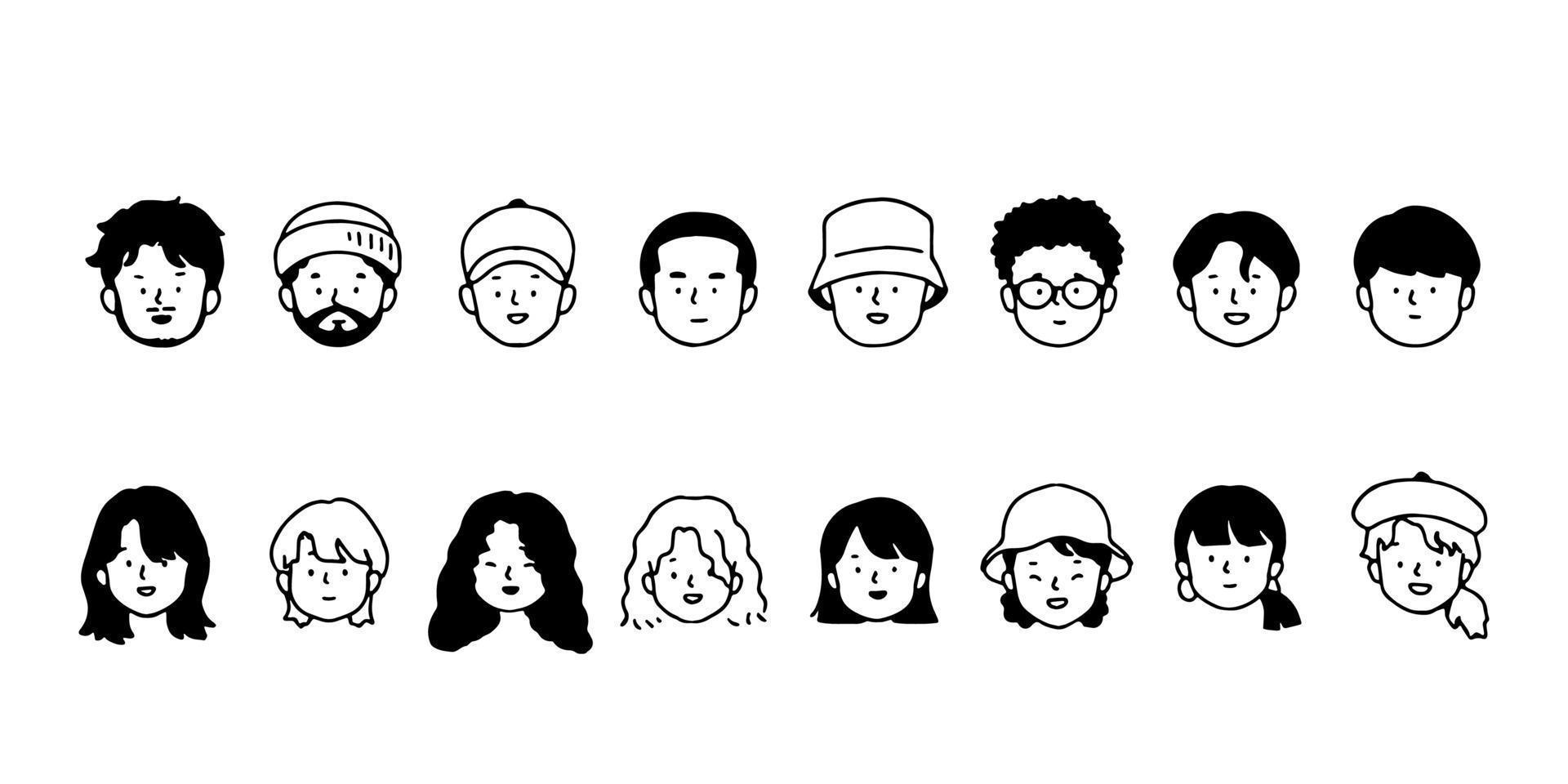 Outline avatars profile set office workers , hand-drawn icon style , flat line vector. vector