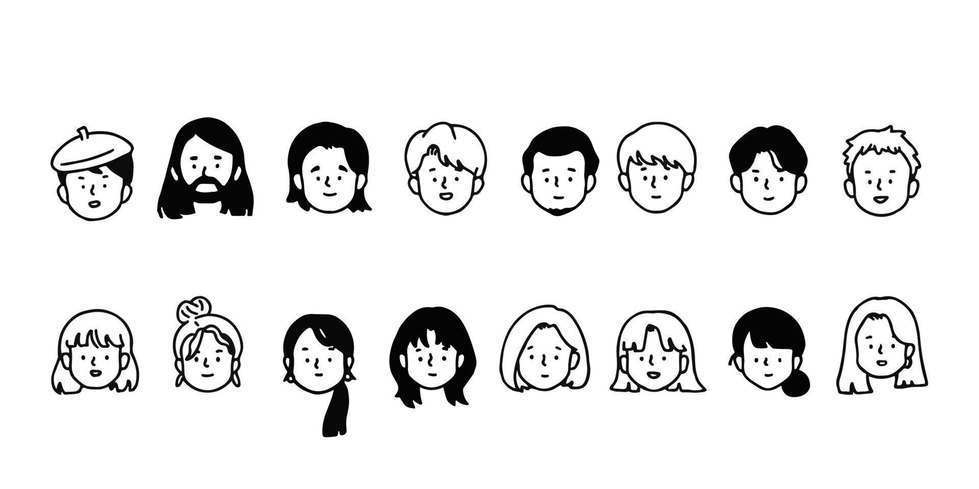 Outline avatars profile set office workers , hand-drawn icon style , flat line vector. vector