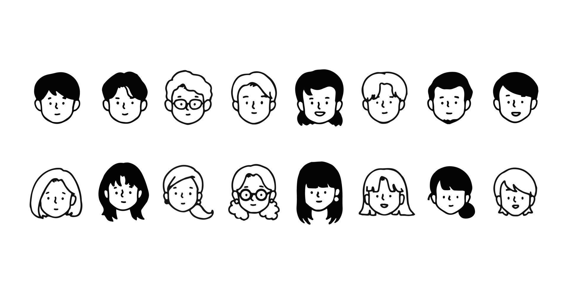 Outline avatars profile set office workers , hand-drawn icon style , flat line vector. vector