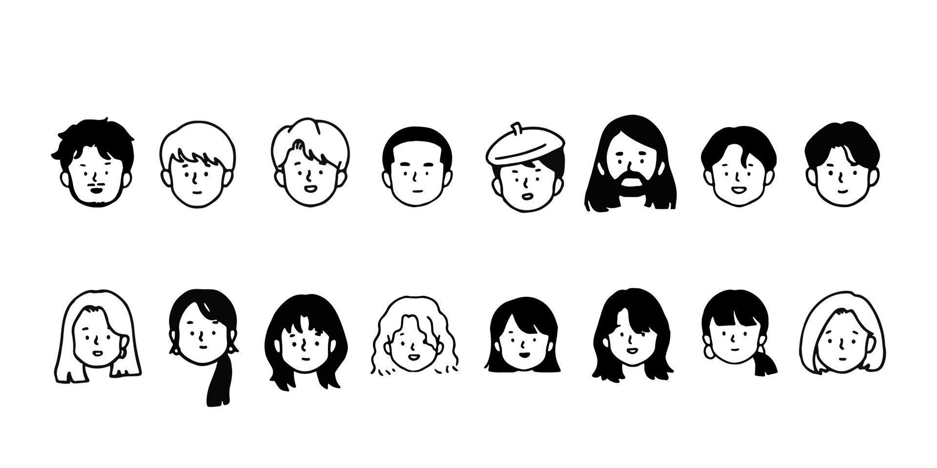 Outline avatars profile set office workers , hand-drawn icon style , flat line vector. vector