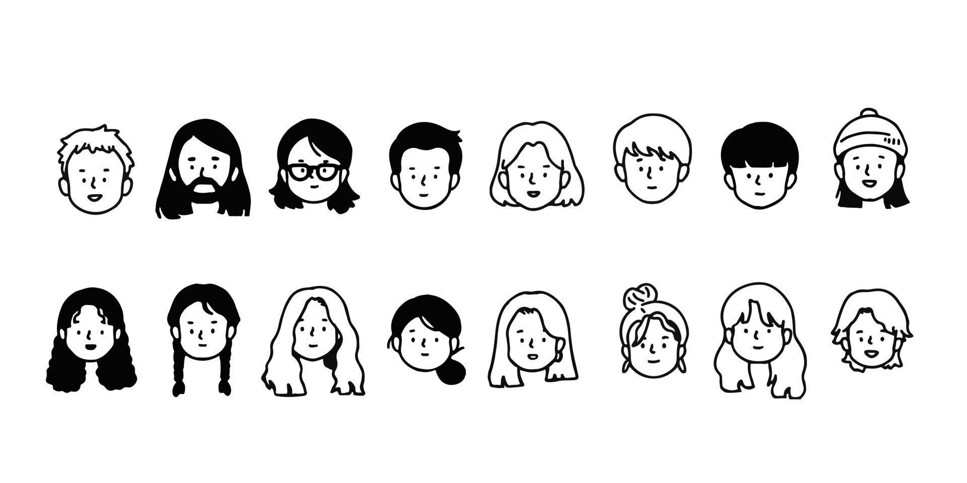 Outline avatars profile set office workers , hand-drawn icon style , flat line vector. vector