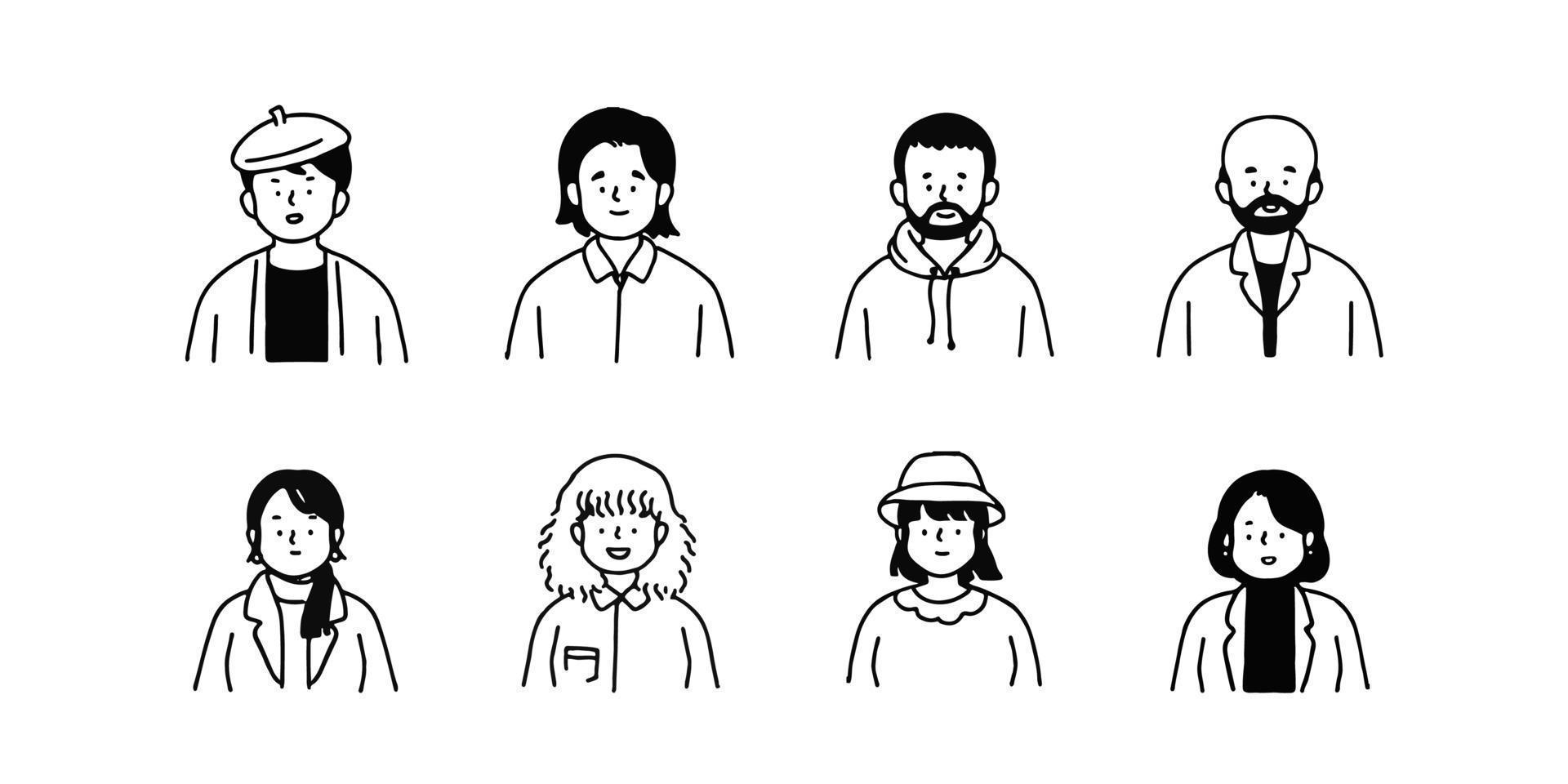 Outline avatars profile set office workers , hand-drawn icon style , flat line vector. vector