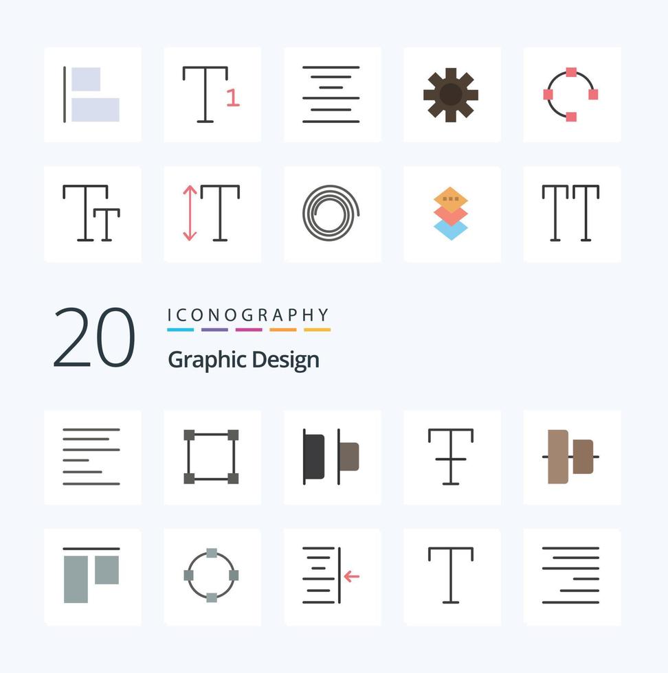 paquete de iconos de color plano de 20 diseños como alineación vertical izquierda alineación vertical vector