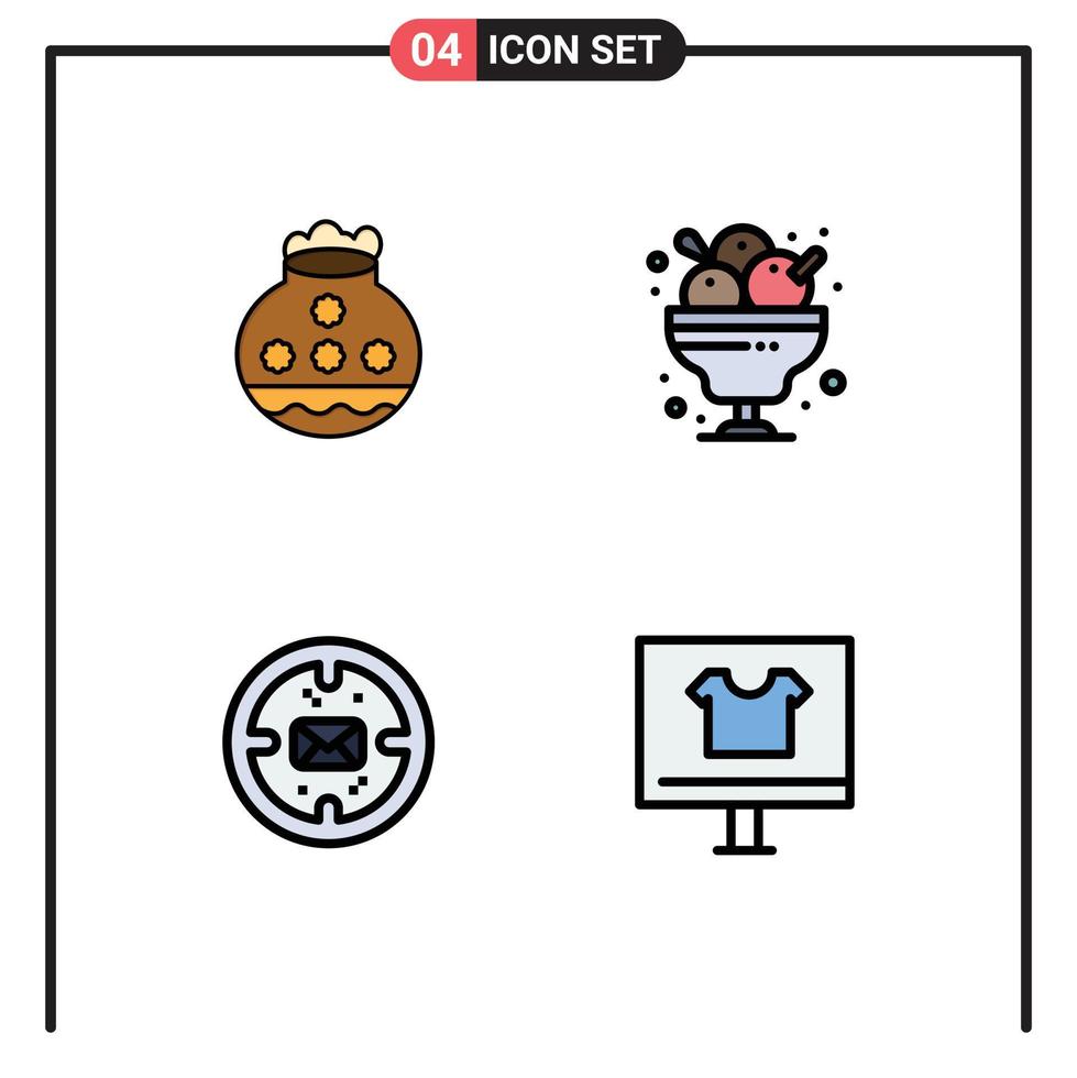 Set of 4 Modern UI Icons Symbols Signs for pot restaurant pongal dessert finance Editable Vector Design Elements