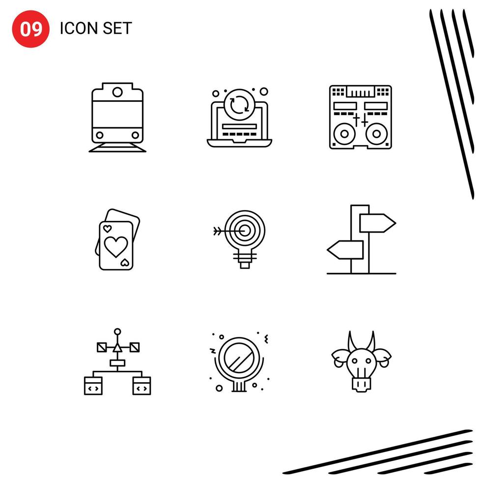 Set of 9 Modern UI Icons Symbols Signs for goal target deck wedding love Editable Vector Design Elements