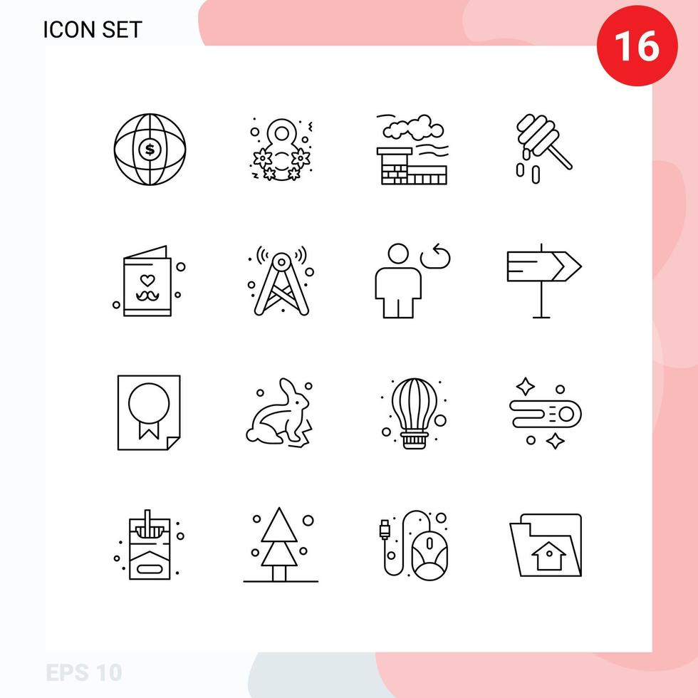Modern Set of 16 Outlines and symbols such as card father factory dad healthy Editable Vector Design Elements
