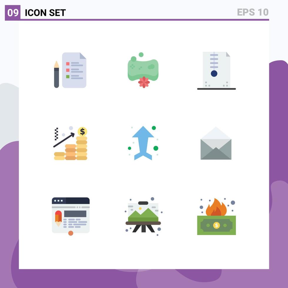 9 User Interface Flat Color Pack of modern Signs and Symbols of arrow dollar archive chart development Editable Vector Design Elements