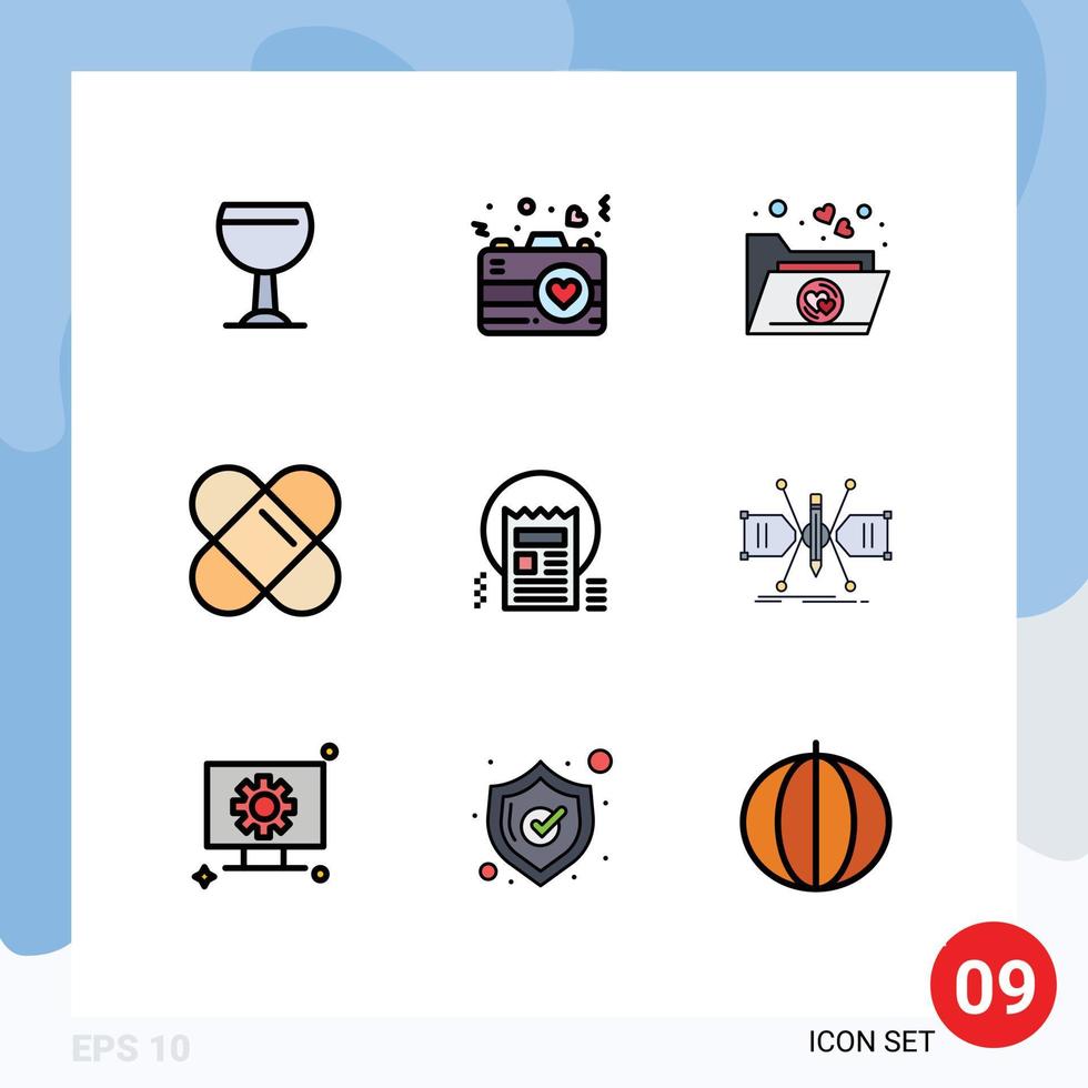 Set of 9 Modern UI Icons Symbols Signs for architect news files article document Editable Vector Design Elements