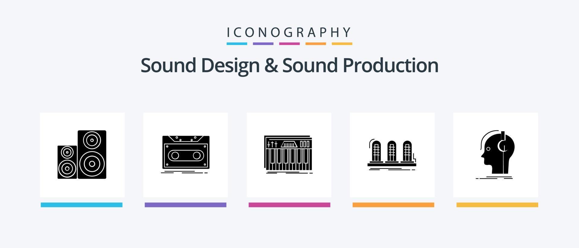 Sound Design And Sound Production Glyph 5 Icon Pack Including lamp. amplifier. tape. sound. keys. Creative Icons Design vector