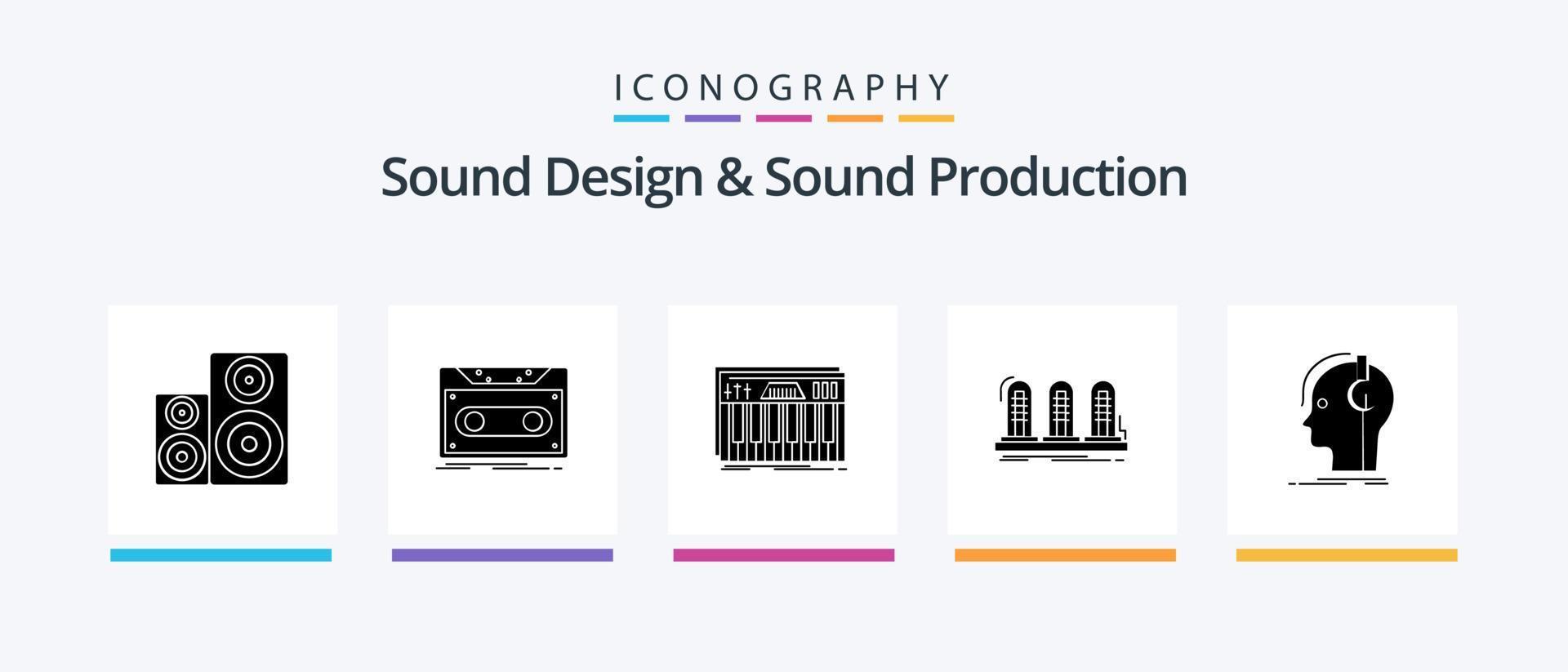 diseño de sonido y paquete de iconos de glifo 5 de producción de sonido que incluye lámpara. amplificador. Cinta. sonido. llaves. diseño de iconos creativos vector