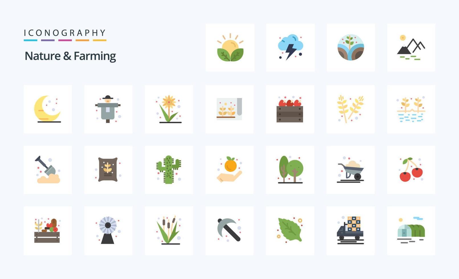 paquete de iconos de color plano de 25 naturaleza y agricultura vector