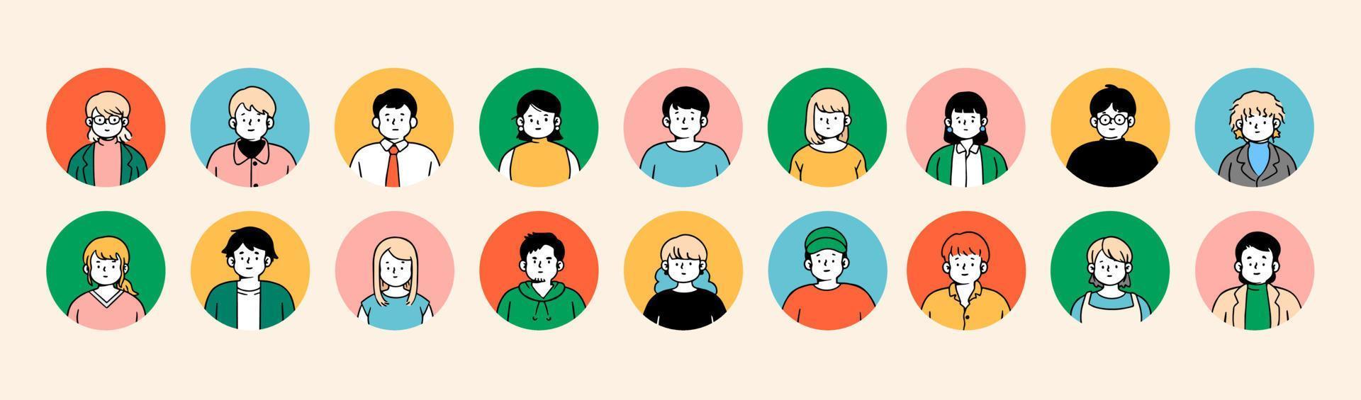 Outline avatars profile set office workers , hand-drawn icon style , flat line vector. vector