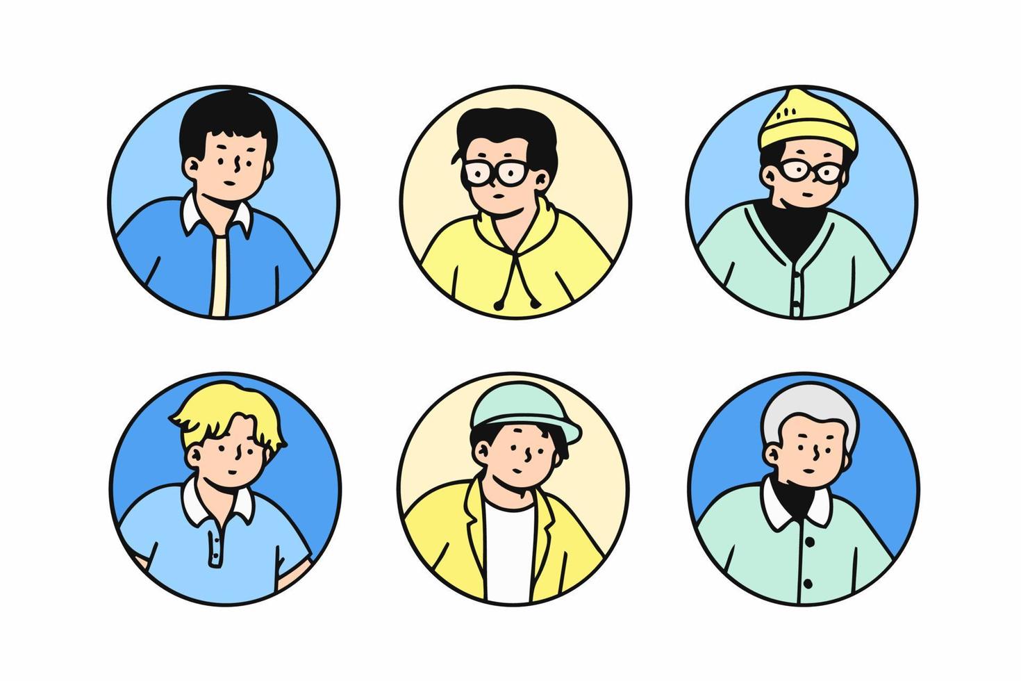 contorno conjunto de perfiles de avatares, trabajadores de oficina, estilo de icono dibujado a mano, diseño de personajes, ilustración vectorial-6 vector