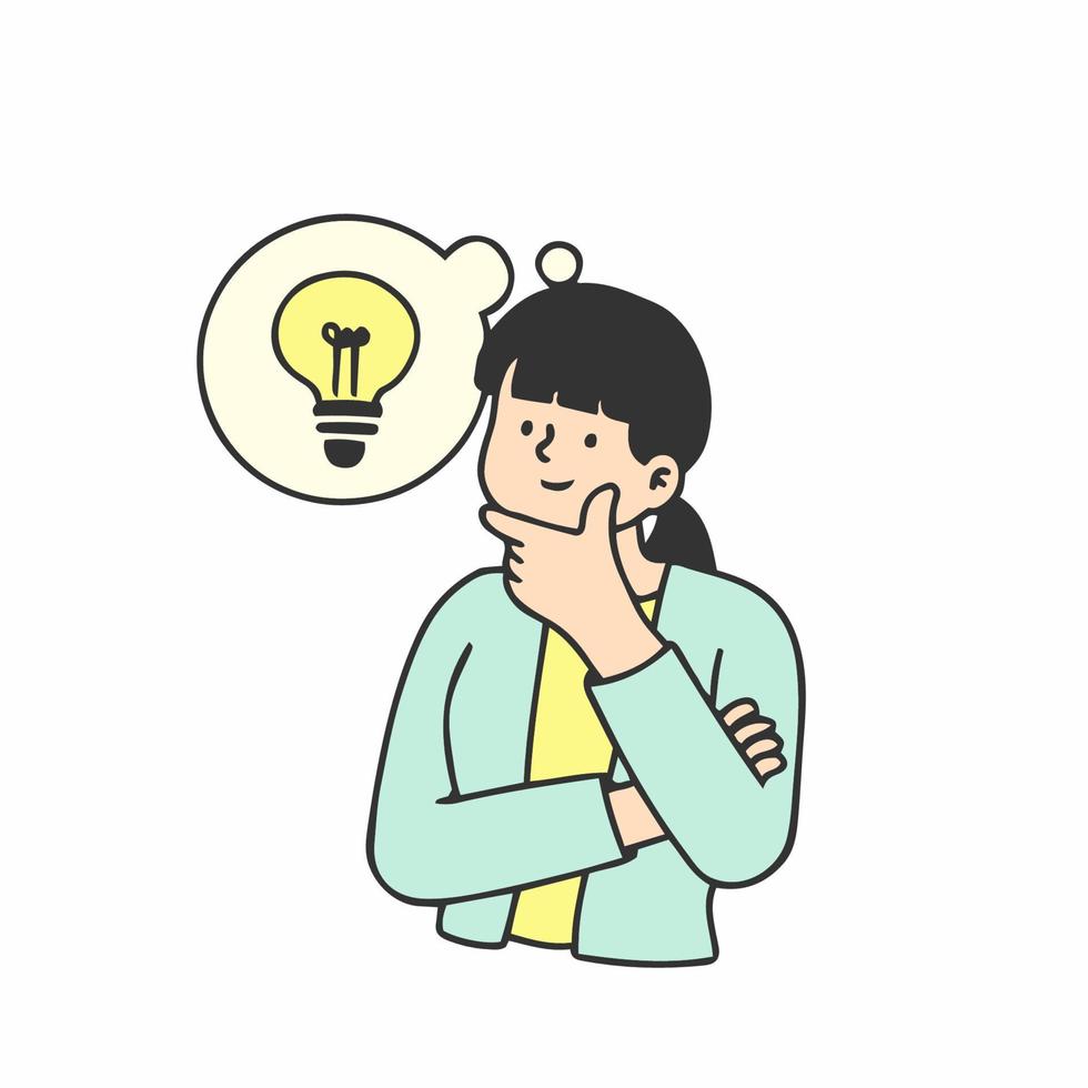 A woman thinking good ideas. hand drawn style vector doodle design illustrations