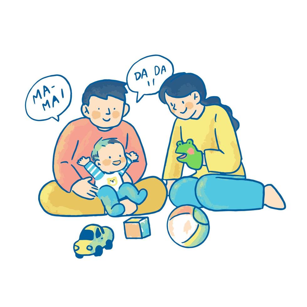 Daddy and mommy playing with their baby vector