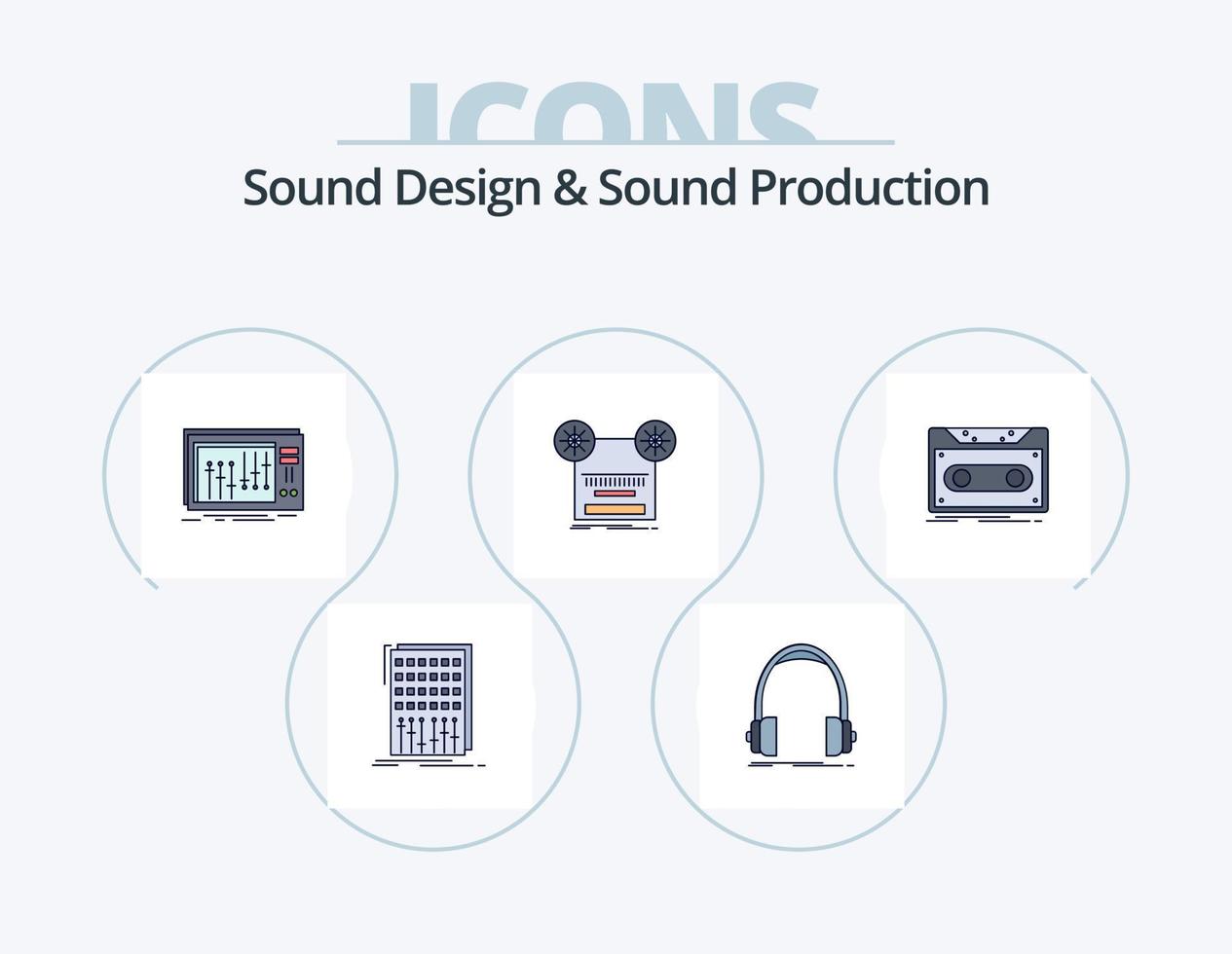 Sound Design And Sound Production Line Filled Icon Pack 5 Icon Design. loop. audio. interface. studio. mixer vector