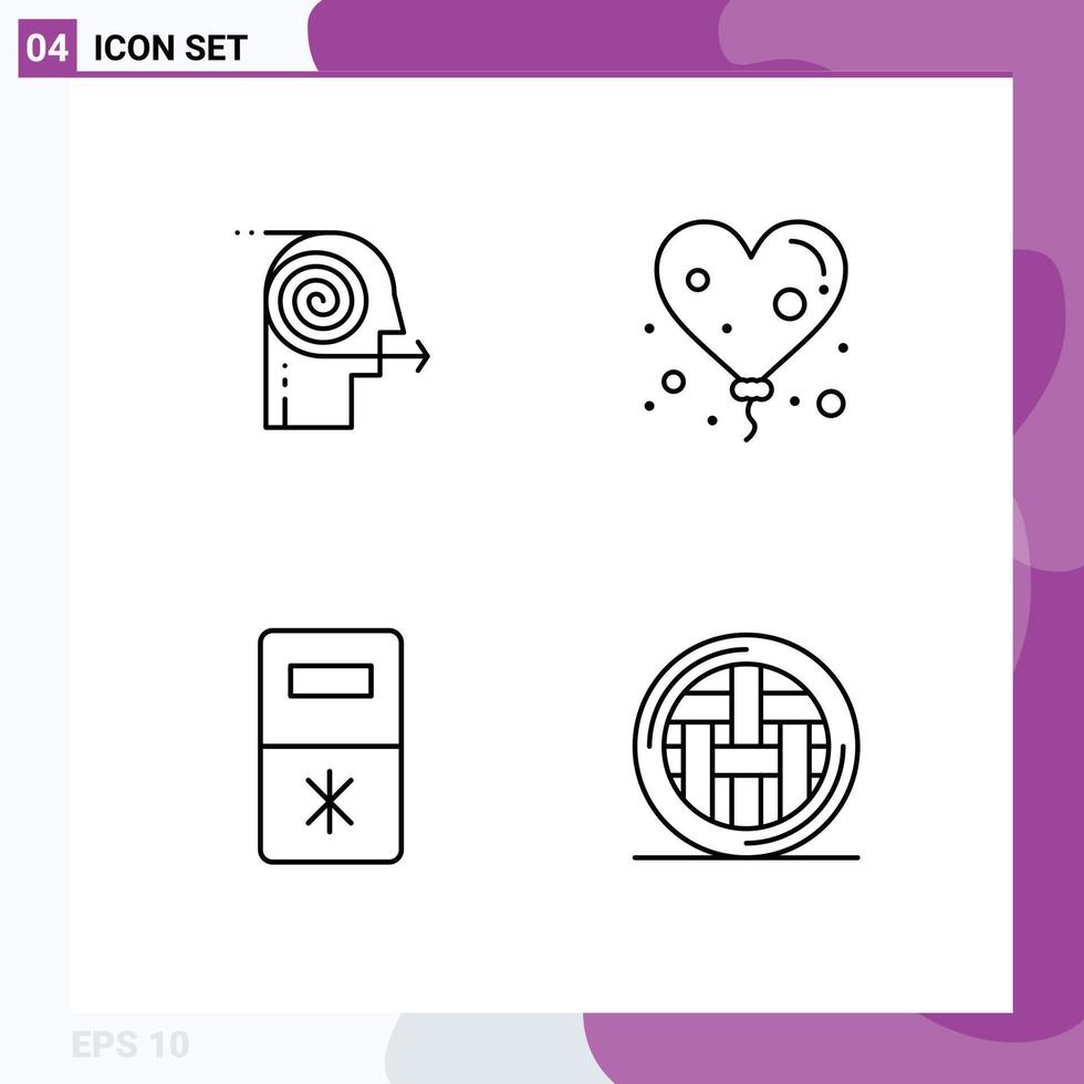 Pictogram Set of 4 Simple Filledline Flat Colors of focusing solutions kitchen focus heart dinner Editable Vector Design Elements