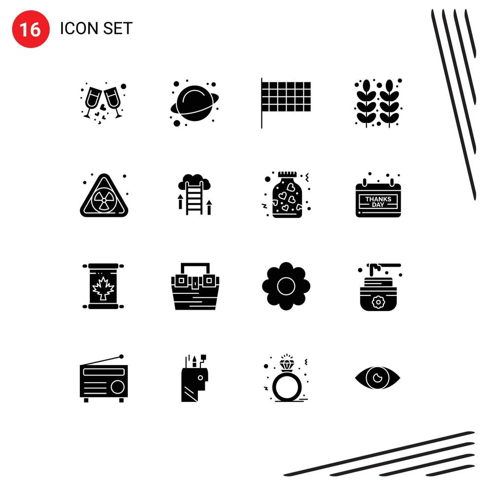 16 Universal Solid Glyphs Set for Web and Mobile Applications waste nuclear mark wheat grain Editable Vector Design Elements